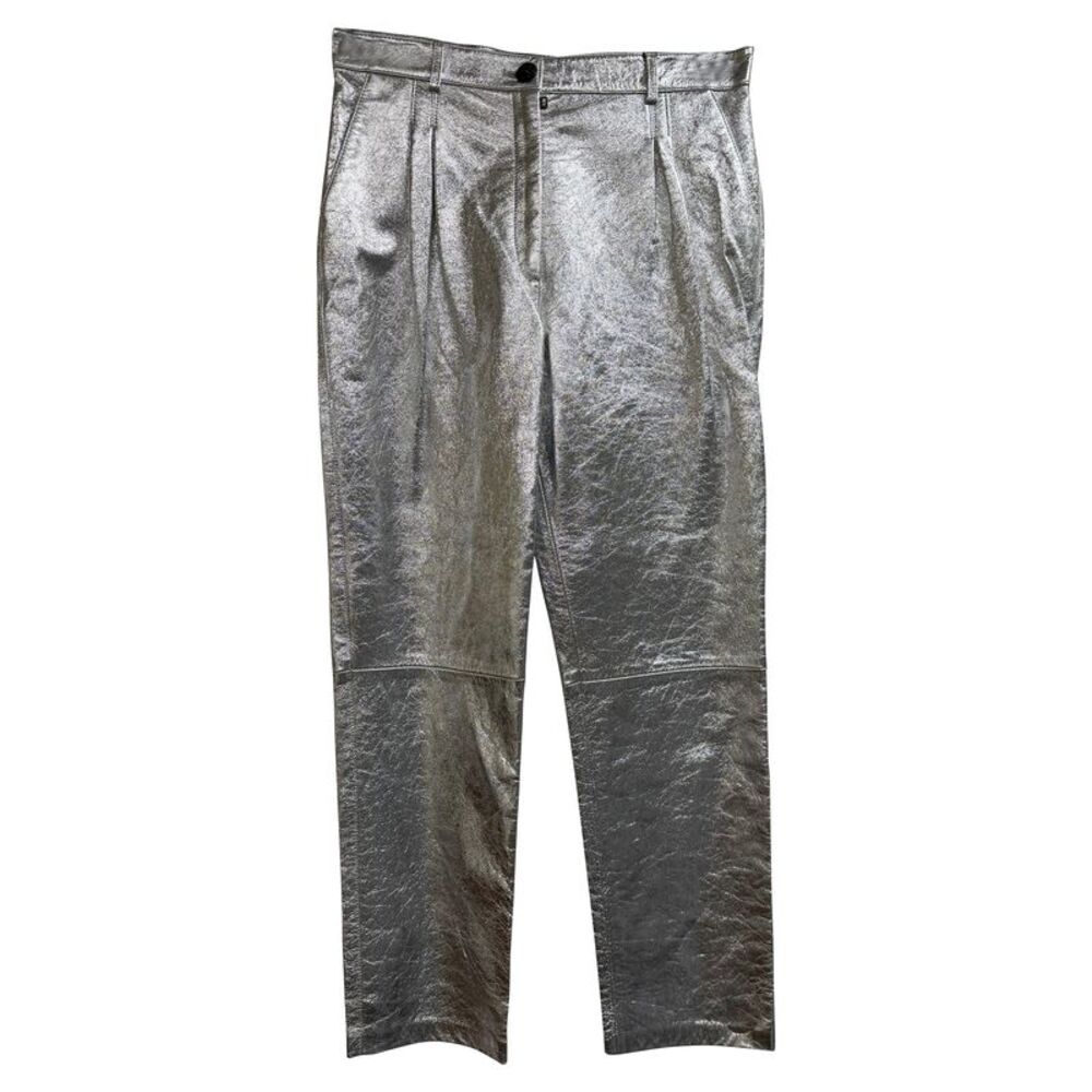 Etro Metallic Trousers in Silver Viscose